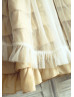 Champagne Taffeta Ivory Tulle Cap Sleeves Flower Girl Dress 
